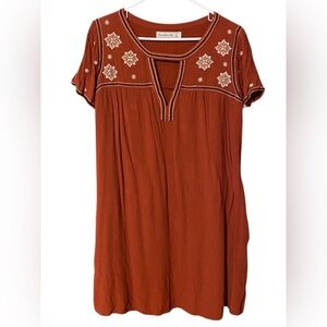 Abercrombie & Fitch Embroidered Mini Dress Women Large Rust Pockets BoHo Peasant